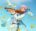  absurdres bow_(instrument) dorifesu! formal gosi_zzz gradient gradient_background highres instrument male_focus music playing_instrument protected_link purple_eyes purple_hair sawamura_chizuru solo violin 