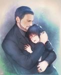  beard black_clothes black_hair child facial_hair father_and_son final_fantasy final_fantasy_xv formal hug jewelry male_focus multiple_boys nagi_(siki2n) noctis_lucis_caelum regis_lucis_caelum ring suit younger 