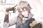  artist_name atoatto dated earrings fire_emblem fire_emblem_if gloves grey_eyes grey_hair happy_birthday jewelry lazward_(fire_emblem_if) male_focus simple_background solo upper_body white_background 
