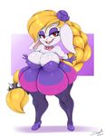  2017 anthro big_breasts blonde_hair bow_tie braided_hair breasts broodals buckteeth clothing dress eyelashes eyeshadow female fishnet fishnet_legwear footwear gloves hair harriet_(mario) hat hi_res lagomorph legwear long_hair looking_at_viewer makeup mammal mario_bros mehdrawings nintendo open_mouth rabbit red_eyes shoes short_stack solo super_mario_odyssey teeth video_games 