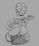  2017 amplifier anthro anus backsack balls bear biped butt clothing collar digital_media_(artwork) fangs footwear ginn88 grey_background greyscale guitar hair hi_res holding_musical_instrument looking_at_viewer male mammal monochrome mostly_nude musical_instrument nipples open_mouth rear_view shoes short_hair short_tail signature simple_background sitting small_tail solo spiked_collar spikes 
