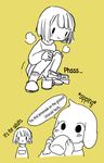 anthro asriel_dreemurr chara_(undertale) cub female fur human male male/female mammal peeing pussy semi text translated undertale urine urine_drinking video_games watersports young 