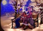  anthro bat canine clothed clothing detailed_background digital_media_(artwork) duo female female/female hair kissing lycangel mammal membranous_wings night outside romantic_couple sky snow star starry_sky white_hair wings wolf 