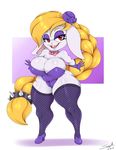  2017 anthro big_breasts blonde_hair bow_tie braided_hair breasts broodals buckteeth clothing eyelashes eyeshadow female fishnet fishnet_legwear footwear gloves hair harriet_(mario) hat hi_res lagomorph legwear long_hair looking_at_viewer makeup mammal mario_bros mehdrawings nintendo open_mouth rabbit red_eyes shoes short_stack solo super_mario_odyssey teeth video_games 