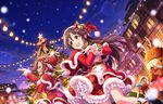  blush brown_hair christmas dress green_eyes hat himekawa_yuki idolmaster idolmaster_cinderella_girls idolmaster_cinderella_girls_starlight_stage long_hair night smile 