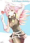  artist_name atoatto belt brown_eyes dated eyebrows_visible_through_hair fire_emblem fire_emblem_if flower gloves hairband happy_birthday leaf long_hair one_eye_closed pink_hair red_flower red_rose rose soleil_(fire_emblem_if) upper_body 