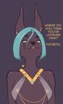 anthro blue_hair breasts canine clothed clothing dark_fur dog domination dominatrix egyptian female female_domination fur hair invalid_color jackal jewelry kay_(character) mammal nipple_chains nipple_piercing nipples piercing skimpy text wolfade 