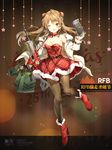 ;d anmi assault_rifle bag bangs bare_shoulders black_legwear blush boots bow breasts brown_hair bullpup character_name christmas coat copyright_name double_bun dress duffel_coat eyebrows_visible_through_hair full_body fur_trim girls_frontline green_eyes gun hair_bow high_heel_boots high_heels holding kel-tec_rfb long_hair looking_at_viewer medium_breasts nintendo_switch official_art one_eye_closed open_clothes open_coat open_mouth pantyhose red_bow red_dress red_footwear rfb_(girls_frontline) rifle santa_costume shopping_bag smile solo standing standing_on_one_leg thighs weapon 