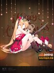  animal_ears antlers bare_legs bare_shoulders bell black_footwear black_gloves blonde_hair blush boots breasts character_name christmas copyright_name detached_collar doughnut doughnut_hair_ornament dress food food_themed_hair_ornament frills from_side full_body fur_trim girls_frontline gloves grey_eyes gun hair_ornament high_heel_boots high_heels jingle_bell large_breasts leg_warmers long_hair looking_at_viewer m1918_bar m1918_bar_(girls_frontline) machine_gun merry_christmas object_hug official_art open_mouth red_dress reindeer_ears short_dress sidelocks sitting solo stuffed_animal stuffed_toy suisai teddy_bear torn_clothes torn_dress very_long_hair weapon 