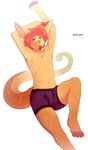  2013 ac anthro aycee bulge chimera clothed clothing fur green_nose hair hybrid male red_hair simple_background solo tan_fur topless underwear 