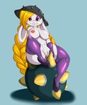  2017 anthro areola blonde_hair braided_hair breasts broodals buckteeth clothing colored eyeshadow female footwear gloves hair harriet_(mario) hi_res high_heels lagomorph legwear long_hair looking_at_viewer makeup mammal mario_bros nintendo nipple_piercing nipples piercing pussy rabbit red_eyes shoes short_stack simple_background smile solo spread_legs spreading suirano super_mario_odyssey teeth video_games 