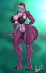  2017 anthro bantar2 big_breasts big_butt breasts butt digital_media_(artwork) dinosaur female hi_res huge_breasts simple_background smile solo thick_thighs 