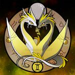  dragon fennecsilvestre fur gemini_(symbol) gemini_(zodiac) grey_scales lightning_magic mercury scales white_scales winged_arms wings yellow_eyes yellow_fur yellow_scales yellow_theme 