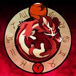  ambiguous_gender aries_(symbol) aries_(zodiac) dragon eastern_dragon fennecsilvestre feral fire fire_breathing fur furred_dragon horn mars red_eyes red_fur red_theme solo white_fur 