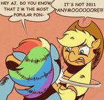  ! 2013 applejack_(mlp) bitchslap blonde_hair comic dialogue duo earth_pony edit english_text equine female friendship_is_magic green_eyes hair hat horse interrupted mammal meme multicolored_hair my_little_pony one_panel_comic open_mouth orange_background parody perrydotto pony rainbow_dash_(mlp) rainbow_hair simple_background slap speech_bubble teeth text tongue 