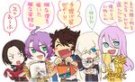  aqua_eyes armor bag blue_eyes blush brown_hair cloak earrings enmto envelope gold_armor hachisuka_kotetsu japanese_clothes jewelry kasen_kanesada kashuu_kiyomitsu letter long_hair male_focus merchandise messy_hair mole mole_under_mouth multiple_boys mutsu-no-kami_yoshiyuki pocket_watch ponytail purple_hair red_eyes red_scarf scarf smile sparkle touken_ranbu translation_request watch yamanbagiri_kunihiro 