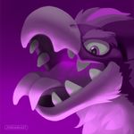  creepy dragon fluffy fur furred_dragon glowing grin icon jungabeast male monochrome open_mouth portrait purple_fur smile teeth tongue 