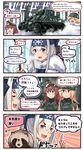  4koma :d ainu_clothes alternate_costume animal blonde_hair blue_eyes blue_headband brown_hair closed_eyes comic commentary doyagao folded_ponytail ground_vehicle hair_between_eyes headband highres ido_(teketeke) iowa_(kantai_collection) kamoi_(kantai_collection) kantai_collection long_hair m4_sherman military military_vehicle motor_vehicle multiple_girls open_mouth saratoga_(kantai_collection) side_ponytail smile speech_bubble tank tanuki translated v-shaped_eyebrows white_hair 