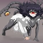  1girl ahoge black_hair blush breasts cum cum_in_penis docking extra_eyes full-package_futanari futanari gazer_(monster_girl_encyclopedia) grin huge_penis huge_testicles jadf monster_girl monster_girl_encyclopedia one-eyed red_eyes sharp_teeth slit_pupils small_breasts tentacle trembling uncensored urethral_insertion veiny_testicles yellow_sclera 