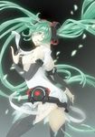  absurdres aqua_eyes aqua_hair belt bridal_gauntlets elbow_gloves fingerless_gloves gloves hatsune_miku hatsune_miku_(append) highres long_hair sakura_(superbunnys) solo thighhighs twintails very_long_hair vocaloid vocaloid_append zettai_ryouiki 