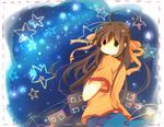  bad_id bad_pixiv_id brown_eyes brown_hair casual cityscape denim denim_shorts hairband kanamori_mao long_hair looking_back night night_sky shorts sky solo star suzumiya_haruhi suzumiya_haruhi_(young) suzumiya_haruhi_no_yuuutsu tanabata tanzaku 