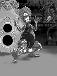  dancing green042 greyscale kraid metroid metroid_(creature) monochrome mother_brain no_humans one-eyed ridley single_eye smile tail 