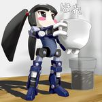  blush_stickers borrowed_character coffee cup harisenbon_(power-slide) hina_(robot) original robot solo table twintails 
