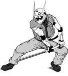  bodysuit fighting_stance greyscale hakaima_sadamitsu hashibami_arata helmet male_focus monochrome pose solo sword tsubaki_sadamitsu vest weapon 