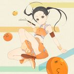  arancia bad_id bad_pixiv_id black_hair boots food fruit jumping marker mosuko orange orange_skirt original skirt solo twintails yellow_eyes 