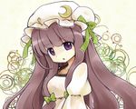  alternate_color alternate_costume bow crescent hat open_mouth patchouli_knowledge purple_eyes purple_hair ribbon solo tona_(nekotte) touhou 