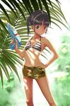  ashinoura bad_id bad_pixiv_id bikini black_eyes black_hair flat_chest original shade short_hair shorts solo swimsuit twintails water_gun 