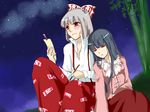  bad_id bad_pixiv_id bamboo bamboo_forest blush brush calligraphy_brush closed_eyes forest fujiwara_no_mokou houraisan_kaguya matarou_(genkai_toppa) multiple_girls nature night night_sky paintbrush sitting sky sleeping tanabata touhou 