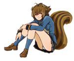  animal_ears antenna_hair blazblue brown_eyes brown_hair legs makoto_nanaya miniskirt misumimu panties school_uniform short_hair skirt socks solo squirrel_ears squirrel_tail tail underwear uniform 