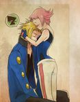  1girl bad_id bad_pixiv_id bandaid blonde_hair couple denji_(pokemon) gym_leader height_difference hetero kujiramu pink_hair pokemon pokemon_(game) pokemon_dppt sumomo_(pokemon) 