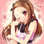  :p blush brown_eyes brown_hair hair_ribbon hands idolmaster idolmaster_(classic) idolmaster_2 long_hair minase_iori mitsumomo_mamu one_eye_closed ribbon solo stuffed_animal stuffed_bunny stuffed_toy tongue tongue_out 