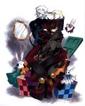  animal_ears bandage_over_one_eye bandages bell brown_hair cat chain_(pandora_hearts) cheshire_cat_(pandora_hearts) door hair_over_one_eye kevin_regnard male_focus mirror mochizuki_jun multiple_boys official_art pandora_hearts red_eyes silver_hair will_of_the_abyss 