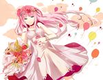  aqua_eyes bad_id bad_pixiv_id balloon bouquet bracelet colored_eyelashes dress eyelashes flower head_wreath itamidome jewelry just_be_friends_(vocaloid) long_hair megurine_luka pink_hair smile solo tears vocaloid white_dress 