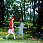  big_bad_wolf_(grimm) bug butterfly flower forest grimm's_fairy_tales hood hoodie insect little_red_riding_hood little_red_riding_hood_(grimm) nature solo yuuko_(nora0x0) 