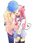  1girl angel_beats! blue_hair couple hetero hinata_(angel_beats!) long_hair migite pink_eyes pink_hair school_uniform serafuku thighhighs two_side_up yui_(angel_beats!) 