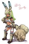  armor bone bone_(armor) dark_skin feathers green_eyes green_hair hammer highres long_hair midriff monster_hunter purin skull solo weapon 