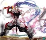  blazblue hakumen highres long_hair male_focus nanaya_(daaijianglin) silver_hair solo sword weapon 