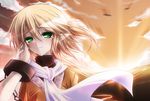  blonde_hair cuffs face green_eyes hand_on_another's_face hands hazuki_kasane highres hoshiguma_yuugi md5_mismatch mizuhashi_parsee pointy_ears scarf shackles short_hair solo_focus sunset tears touhou 