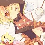  blonde_hair dress kanro_(ameuri) kurodani_yamame short_hair solo stuffed_animal stuffed_toy teddy_bear touhou yellow_eyes 