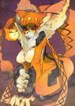  1girl armor bodypaint breasts claws digimon digimon_adventure_tri. fur fur_collar furry meicrackmon red_eyes sharp_nails tail x-shaped_pupils 
