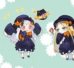  :d :o ? abigail_williams_(fate/grand_order) abigail_williams_(fate/grand_order)_(cosplay) arms_up atsumi_jun bangs black_bow black_dress black_hat blonde_hair bloomers blue_eyes bow bug butterfly commentary cosplay crossover dress enemy_aircraft_(kantai_collection) eyebrows_visible_through_hair fate/grand_order fate_(series) forehead hair_bow hat insect kantai_collection long_hair long_sleeves looking_at_viewer multiple_girls northern_ocean_hime open_mouth orange_bow parted_bangs parted_lips pink_eyes polka_dot polka_dot_bow shinkaisei-kan sleeves_past_fingers sleeves_past_wrists smile underwear v-shaped_eyebrows very_long_hair white_bloomers white_hair 