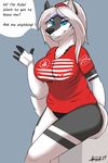  2017 anthro ask_me_anything big_breasts blue_eyes breasts canine clothed clothing cute digital_media_(artwork) female grunt_style kida_howlette looking_at_viewer mammal piercing shirt simple_backgroud simple_background sitting smile solo 