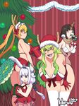  4girls ^_^ ass bent_over between_breasts bikini blonde_hair blue_eyes bow box breasts brown_hair candy candy_cane christmas cleavage closed_eyes commentary dragon_tail dress eating elbow_gloves elma_(maidragon) english_commentary fangs flat_chest food gift gift_box gloves green_hair hair_bobbles hair_ornament hanging_breasts hat highres horn horns huge_breasts kanna_kamui kobayashi-san_chi_no_maidragon large_breasts lilirulu long_hair maid_headdress mouth_hold multiple_girls orange_eyes over-kneehighs quetzalcoatl_(maidragon) red_bikini red_dress red_gloves red_skirt santa_hat scarf short_hair silver_hair skirt slit_pupils smile strap_gap swimsuit tail thighhighs tooru_(maidragon) twintails underboob white_bikini white_legwear 