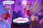  2017 anthro blush christmas clothed clothing dialogue digital_media_(artwork) duo english_text equine feathered_wings feathers female fluttershy_(mlp) flying friendship_is_magic full_moon hair hat holidays legwear mammal moon multicolored_hair my_little_pony open_mouth outside panties pegasus rainbow_dash_(mlp) santa_hat striped_legwear stripes tawni_tailwind text underwear wings 