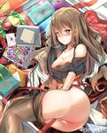  anal_beads areola_slip areolae ass bare_shoulders between_legs black_ribbon blush breasts brown_eyes brown_hair brown_legwear censored cleavage covering covering_crotch girls_frontline hair_ornament hair_ribbon hairclip hand_between_legs highres k-2_(girls_frontline) letter long_hair looking_at_viewer love_letter lying medium_breasts mosaic_censoring no_panties on_side pantyhose pantyhose_pull ribbon septet_(zrca_janne) solo 