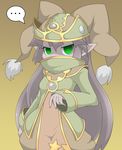  ... 1girl brown_hair gnome_(mon-musu_quest!) green_eyes grey_skin hat long_hair looking_at_viewer mon-musu_quest! pointy_ears tagme 